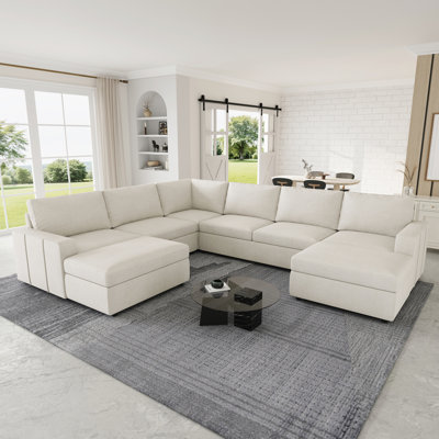 Storage U-Shaped Sectional Corner Sofa With Two Ottomans
