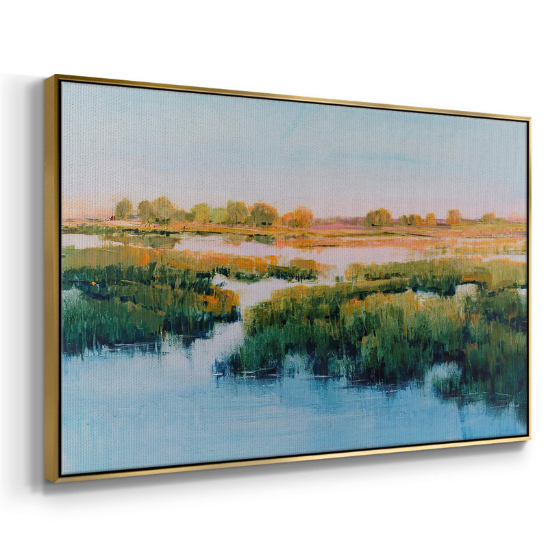Toile tendue avec cadre Marshland View II, H 17 po x l 25 po x P 2 po, Encadrement doré