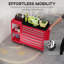 Coffre à outils à 7 tiroirs avec tablette latérale, boîte à outils verrouillable, rouge