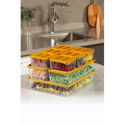 Durable Plastic Storage Box Set (7 Pieces), Orange, 4.3 x 11.8 x 2.8 inches (2 Pieces) & 9.1 x 11.6 x 2.6 inches (5 Pieces) | 100% Dishwasher-Safe, Ideal for Organizing Kitchen & Home Supplies, Space-Saving Design