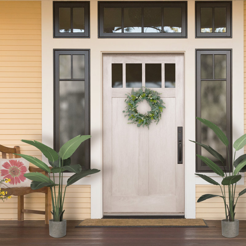 Couronne de porte 24 po Eucalyptus Floral Spring, vert / blanc