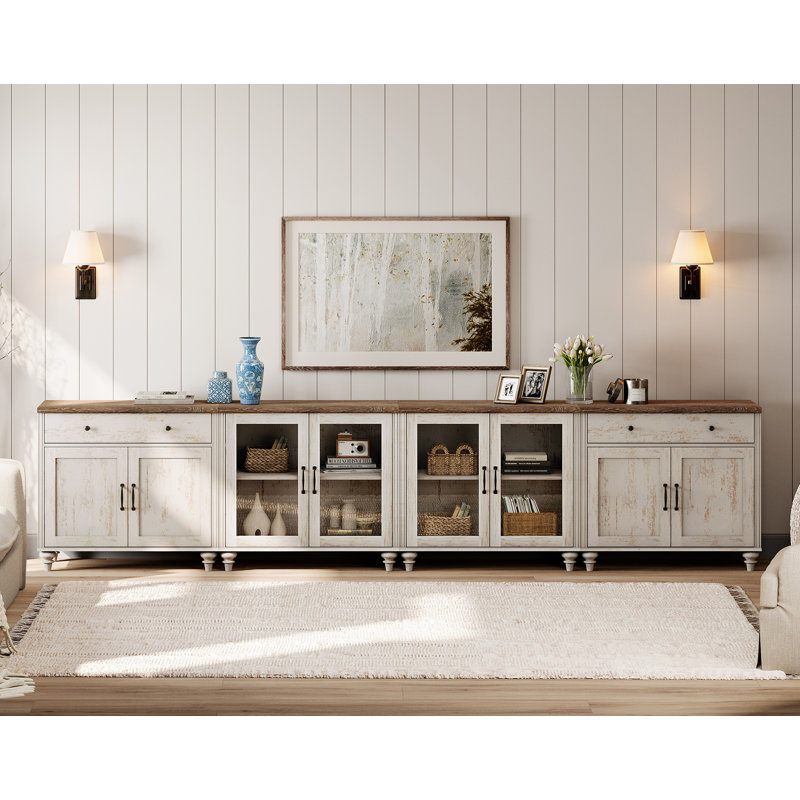 Scarlett TV Stand For Tvs Up To 105 Inch, Wood TV Console Table For 85 Inch TV, Entertainment Center With Glass & Wood Door, Kitchen Sideboard Buffet Cabinet For Dining Room