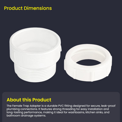 1-1/2 in. x 1-1/4 in. White PVC DWV Trap Adapter, Female Hub x Slip Joint with Poly Nut (50-Pack)