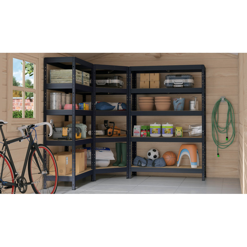 Étagère de rangement en acier thermolaqué noir mat à 5 niveaux avec tablettes HDF Ar Shelving