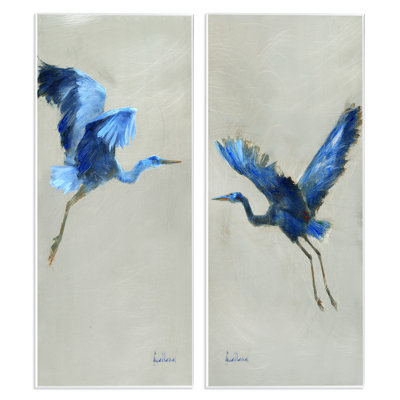 «Flying Cranes Abstract Birds Expressive Blue Animal Flight», ensemble de 2 impressions