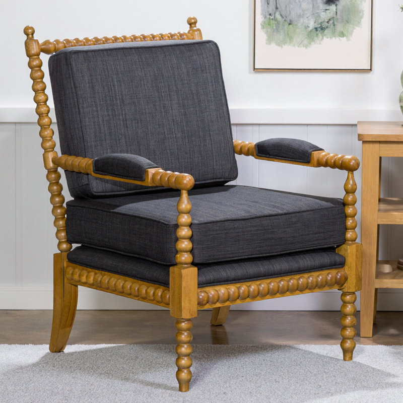 Chaise d'appoint Spindle avec revêtement gris anthracite et finition chêne vieilli - structure en bois d'hévéa, coussin moelleux de 5 po