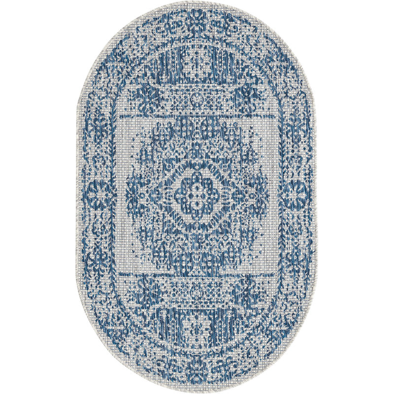 Outdoor Nile Area Rug Deep Sky Blue Color, Oval 3'3" x 5'3"