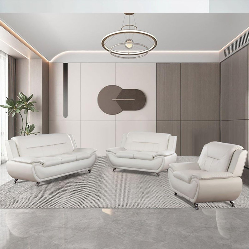 Ensemble de salon en similicuir 3 pièces, Blanc