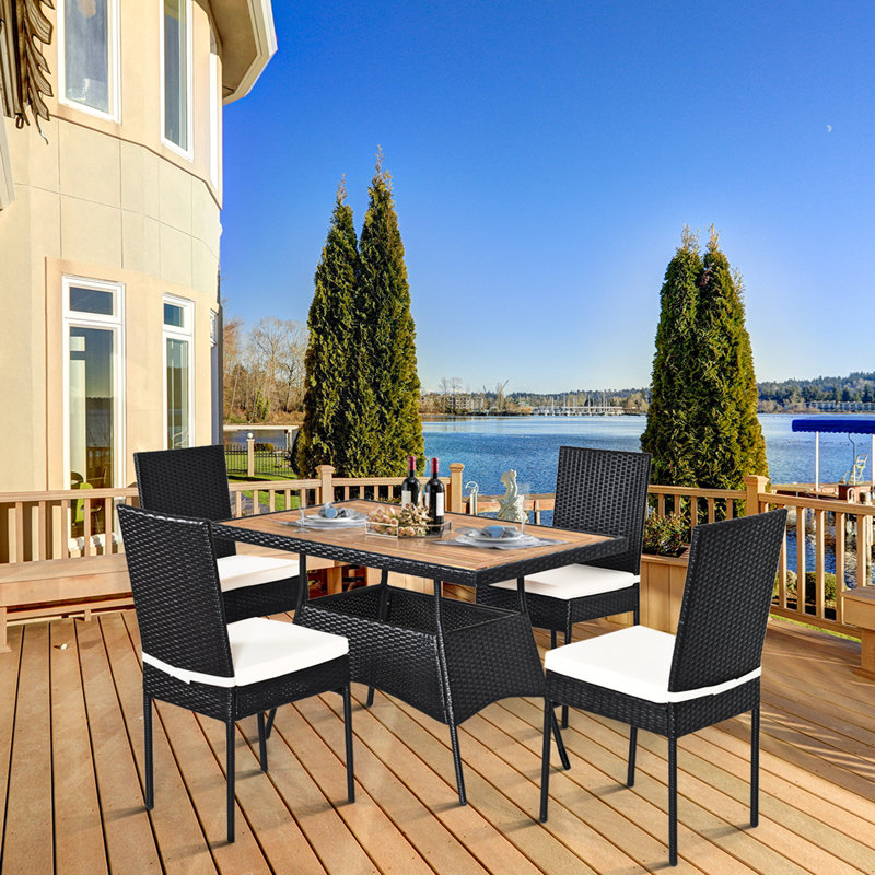 Milay 4 - Person Acacia Wicker Patio Dining Set with Rectangular Table , Cushions Included