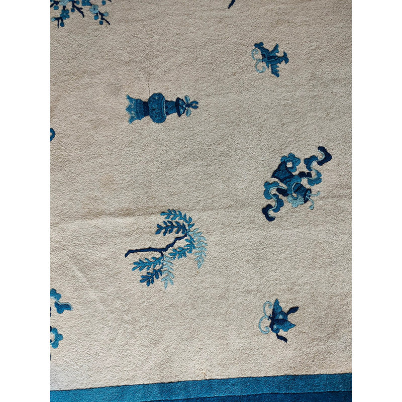 Ivory Color Antique Late 19th Century Room Size Floral Chinese Peking Carpet