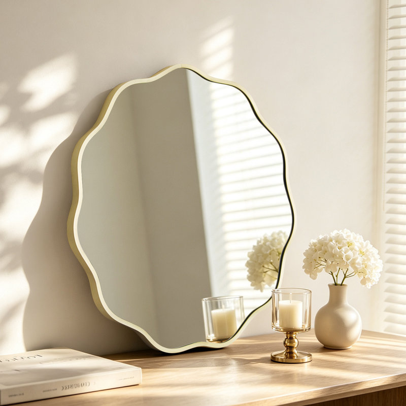 Miroir rond en aluminium, Or, 24 po x 24 po