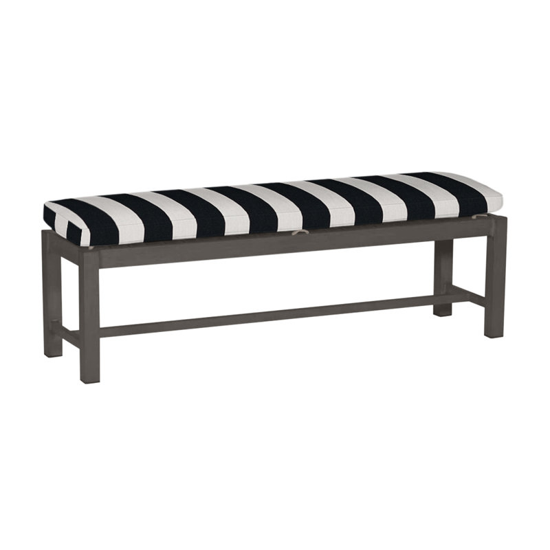 Banc d'extérieur sans dossier 60 po Club Wrought, Pas de soudure, Sunbrella® ‑ Cabana à rayures minuit, Gris ardoise