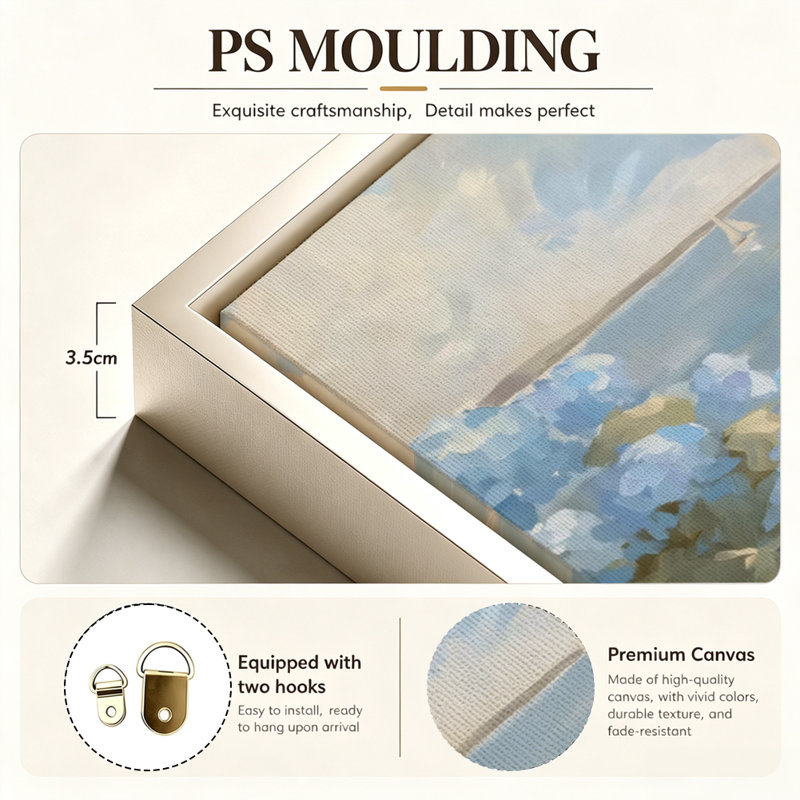 Hydrangea Cove voilier, art mural avec cadre flottant, prêt à être suspendu, 16x24in, Beige