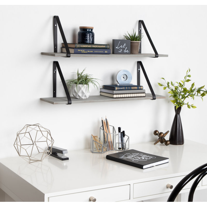Tablette de support en sapin Mcmartin, Gris / noir, H 8,27 po x l 27,50 po x P 6,89 po