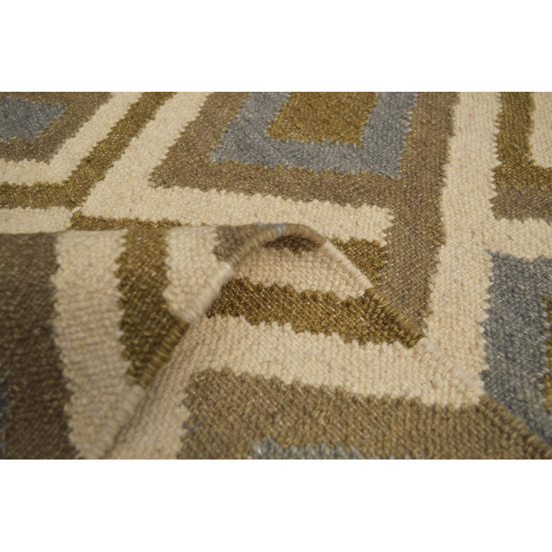 Geometric Wool Flatweave Area Rug, Rectangle 140 x 200cm