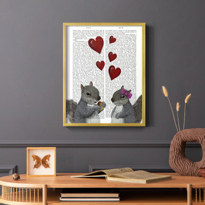 «Squirrel Love», reproduction encadrée - bois massif