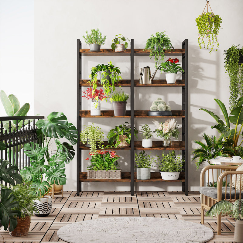 Rubyjane Etagere Bookcase, Rustic Brown/Black