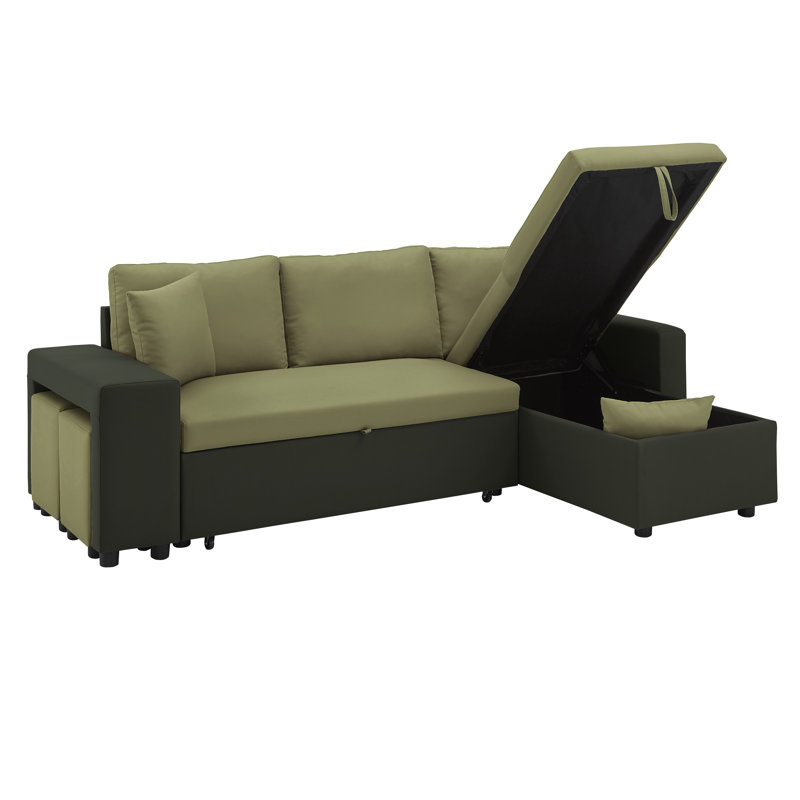 Dovie Upholstered L-Shaped Sectional Reversible, Dark and Light Green