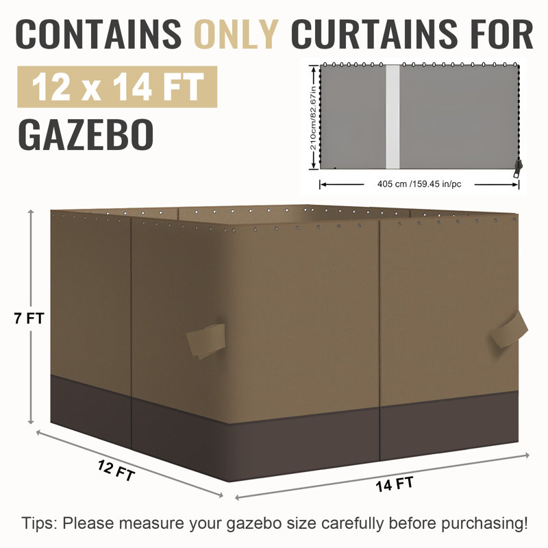 4-Panel Outdoor Gazebo Curtains, 82.7" H x 144" W168" D, Light Coffee/Coffee