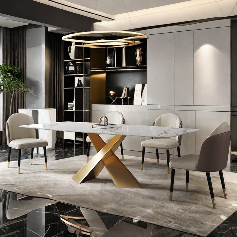 Ensemble de table de salle à manger rectangulaire de luxe de style italien, H 29,5 po x L 63 po x l 35,4 po