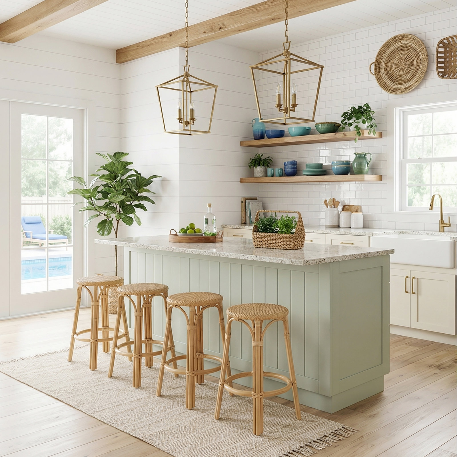 Alastair Bar and Counter Stool, Counter Stool (24" Seat Height), Natural/Natural Rattan Frame