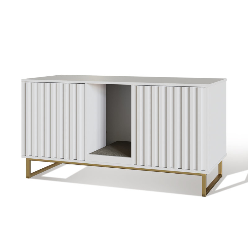 Enceinte pour litière pour 2 chats, meuble pour litière de 47,6 po dissimulé avec un bloc-notes pour chat, grande armoire pour chat double, table d'appoint pour meuble télé pour chat, salle de bain pour chat