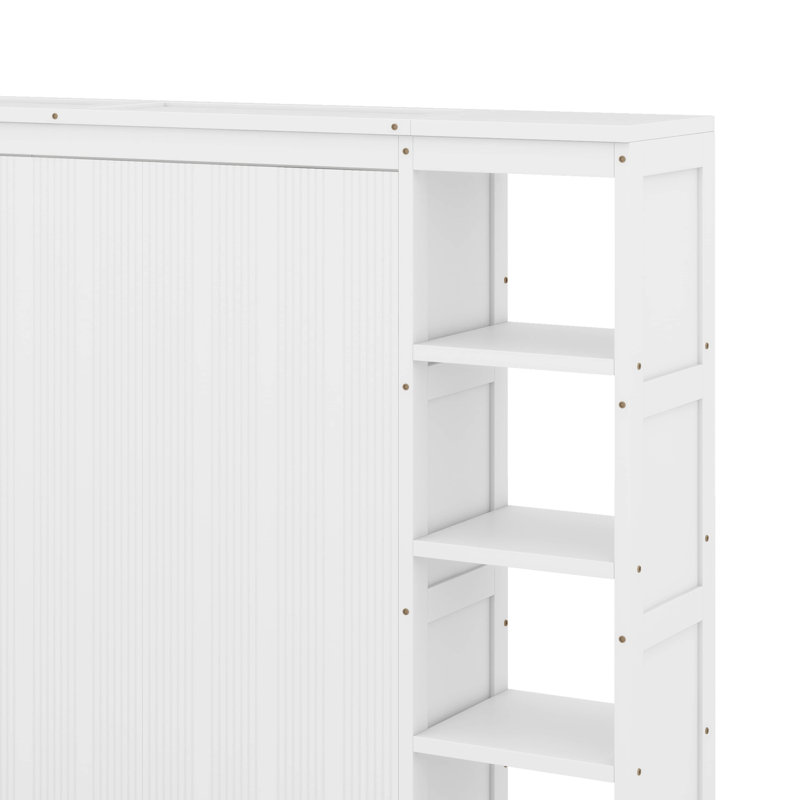 Lit escamotable double avec bibliothèque, Blanc, Lit double