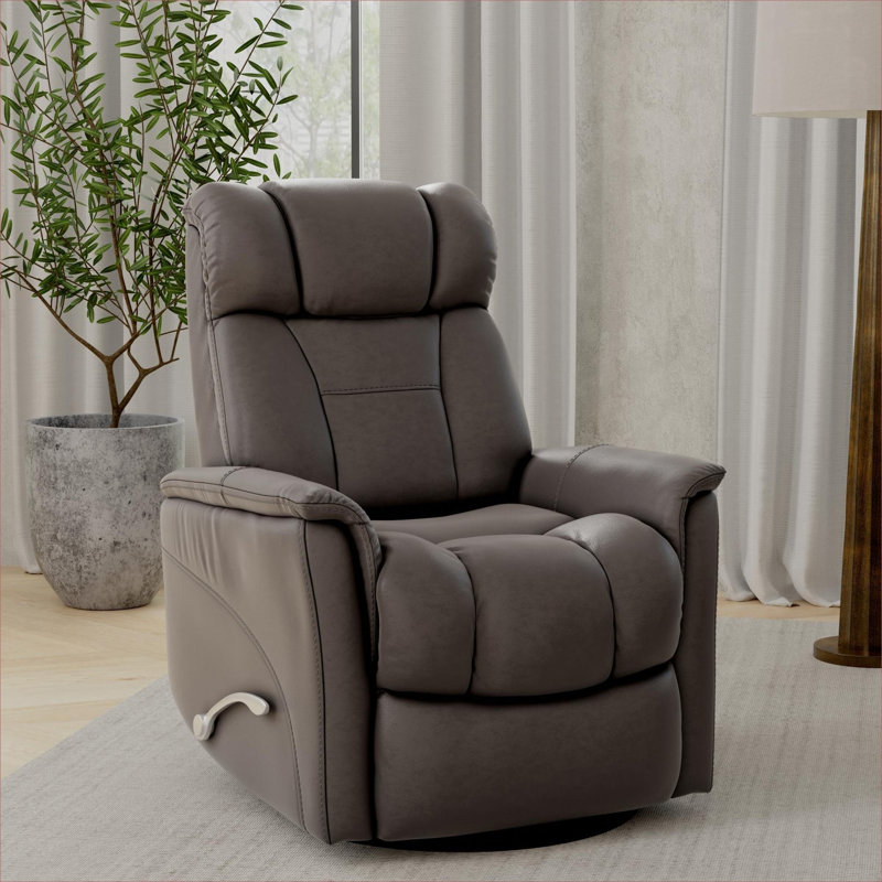 Single Seat  Contemporary Swivel Glider Recliner with Manual Adjustment, Faux Leather, Classic Gray
