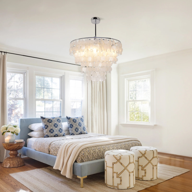 French Luxury Silver Shell Crystal Chandelier, 8-light E14 Base With Adjustable Rods