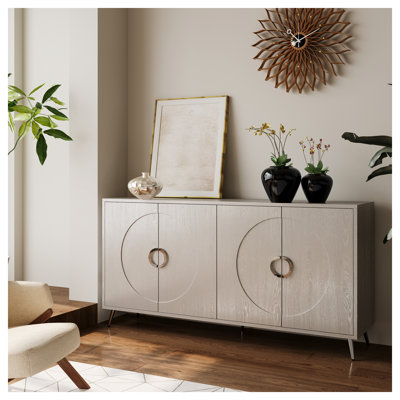 Buffet moderne laqué à 4 portes avec tablettes réglables - Argent champagne pour le salon, la salle à manger, le vestibule