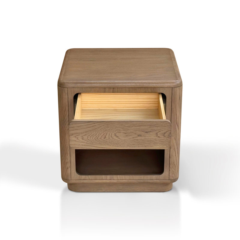 Emil Modern 22" W Square Solid Wood End Table with a Drawer and Lower Storage Shelf