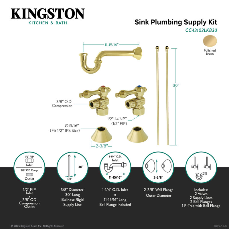 Polished Brass Traditional Plumbing Sink Trim Kit
