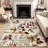 Floral Botanical Area Rug, Vintage Style Red Pink Yellow Flowers Pattern, Machine Washable Anti Slip Accent, Indoor Floor Mat for Living Room Bedroom Entryway Kitchen Balcony Apartment Home Decor-129037025