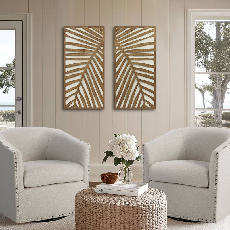 Birch Palms Two-tone 2-piece Wood Panel Wall Decor Set