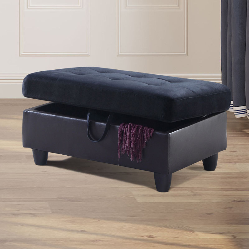 35-Inch PVC Storage Ottoman, Gray, Navy Velvet/Faux Leather