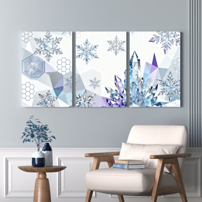 «Snowflake», motif géométrique en cristal sur toile, ensemble de 3 reproductions d'art sur toile
