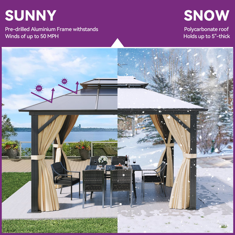 12 Ft. W X 10 Ft. D Patio Gazebo, Brown