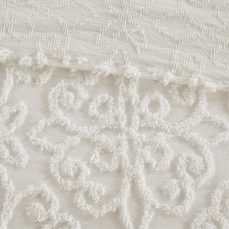 Ensemble de couvre-lit 3 pièces en chenille de coton touffeté blanc cassé double / grand, Full/Queen Bedspread + 2 Shams