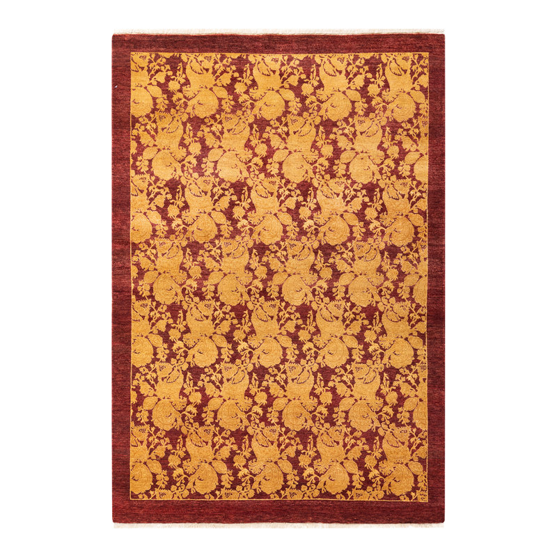Tapis unique noué à la main Keenan - rouge, 4 pi 3 po x 6 pi 2 po