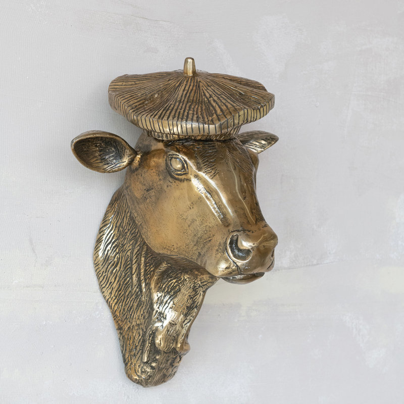 Tête de vache en fonte d'aluminium avec béret
