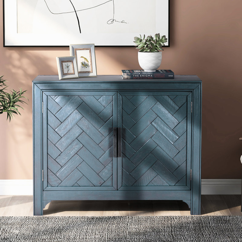 Armoire d'appoint 40 po avec attrait rétro, 1 tablette réglable, construction solide, fini bleu antique, Bleu
