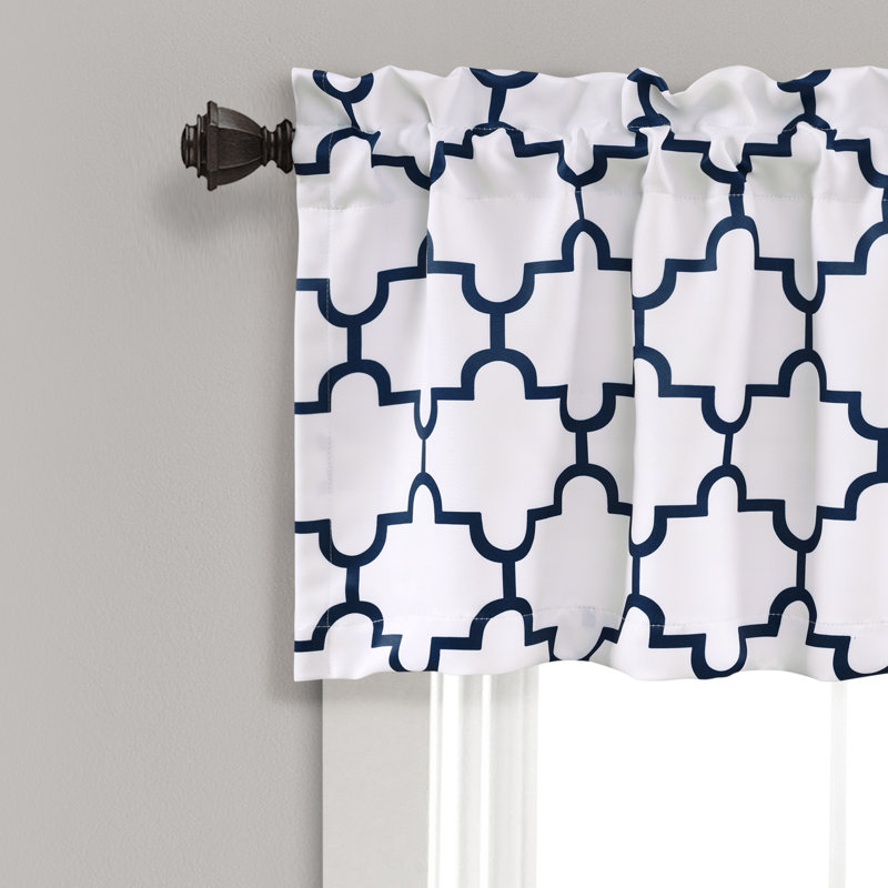 Bellagio Geometric Tailored 52'' W Window Valance, Navy