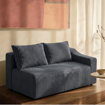 Modern Corduroy 2-Seater Compression Sofa, Comfortable Upholstered Loveseat for Living Room Gray Left Sest