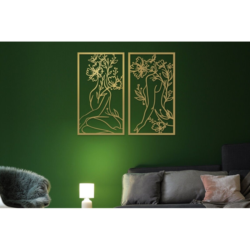 Handmade Traditional Plants & Flowers Wall Decor on Metal, 19cm H x 34cm W x 2cm D, Gold