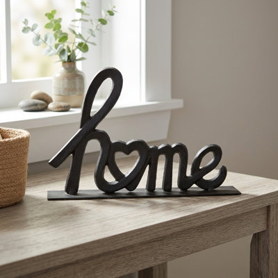 Enseigne de table «Home» Roven, décor décoratif moderne en fonte noire 12,25 po