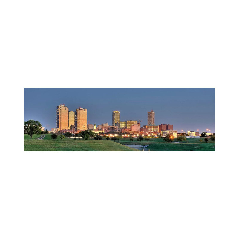 Fort Worth Panoramic Skyline Cityscape (Evening) by Unknown Artist - Wrapped Canvas Panoramic Print