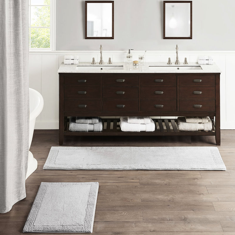 Tapis pour salle de bain réversible 100% coton 3000 g / m², gris 21 x 34 po, douceur douce et luxueuse de qualité supérieure