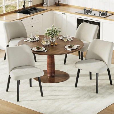 Dining Chair Set of 4, Upholstered Fabric Dining Room Chairs with Curved Backrest, Metal Frame, Modern Kitchen Chairs for Living Room, Bedroom, Restau