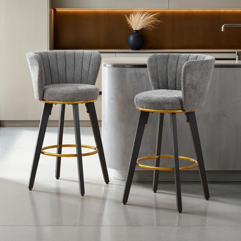 Counter Height Bar Stools Set of 2, 360° Swivel Upholstered Barstools with Backs, Gray