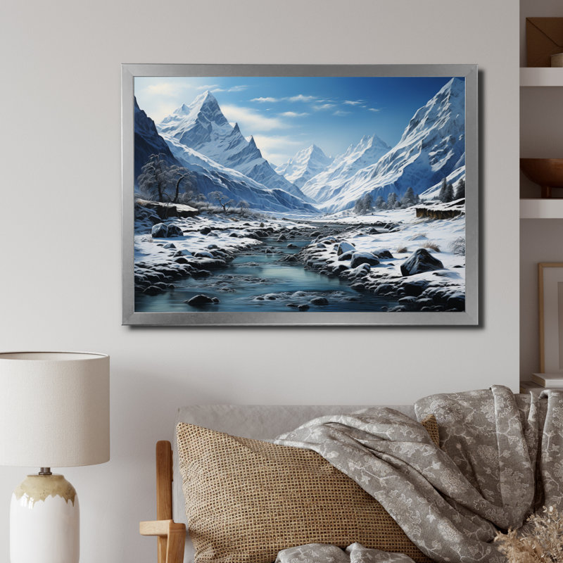 Winter Tranquility Mountains I - reproduction imprimée, 34" H x 44" W, White Picture Framed